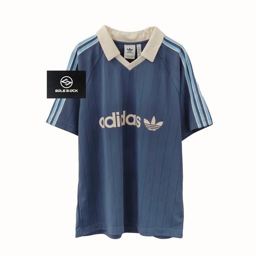 adidas Logo Print Fine Stripe Short Sleeve Polo Shirt S синий