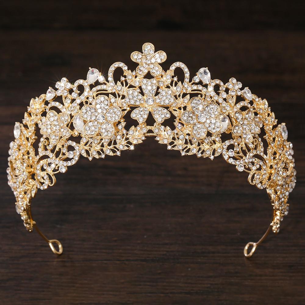 DIEZI Elegant Luxury Queen Princess Green Red AB Crystal Flower Tiara Women Wedding Party Baroque Crown Hair Dress Accessories