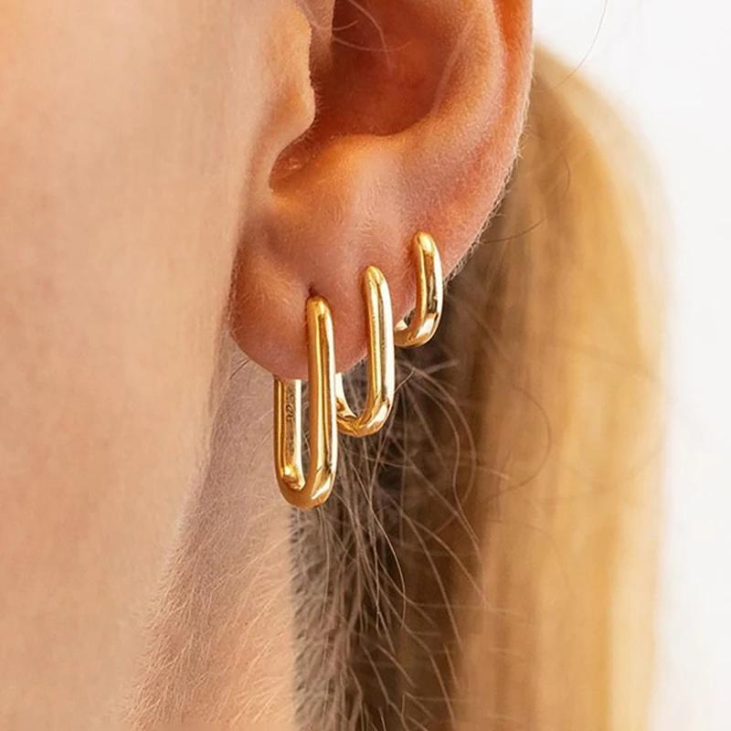 3PCS Vintage Stainless Steel U-Shape Hoop Earrings Set for Women Geometry Circle Square Earring Piercing Jewelry aretes mujer