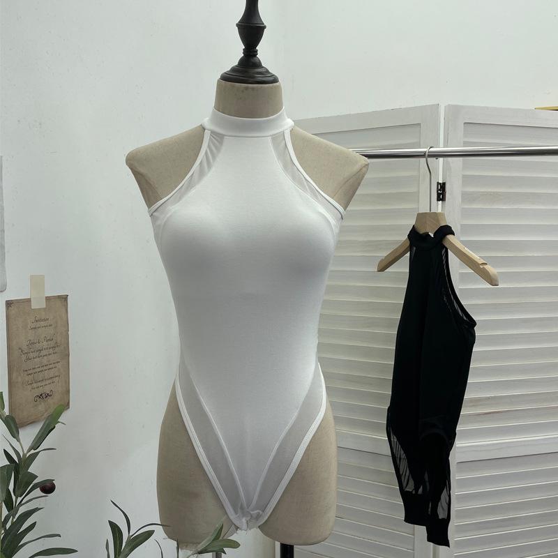 Sexy Stretchy Halter Bodysuit with Chest Pads and Sleeveless Camisole Design