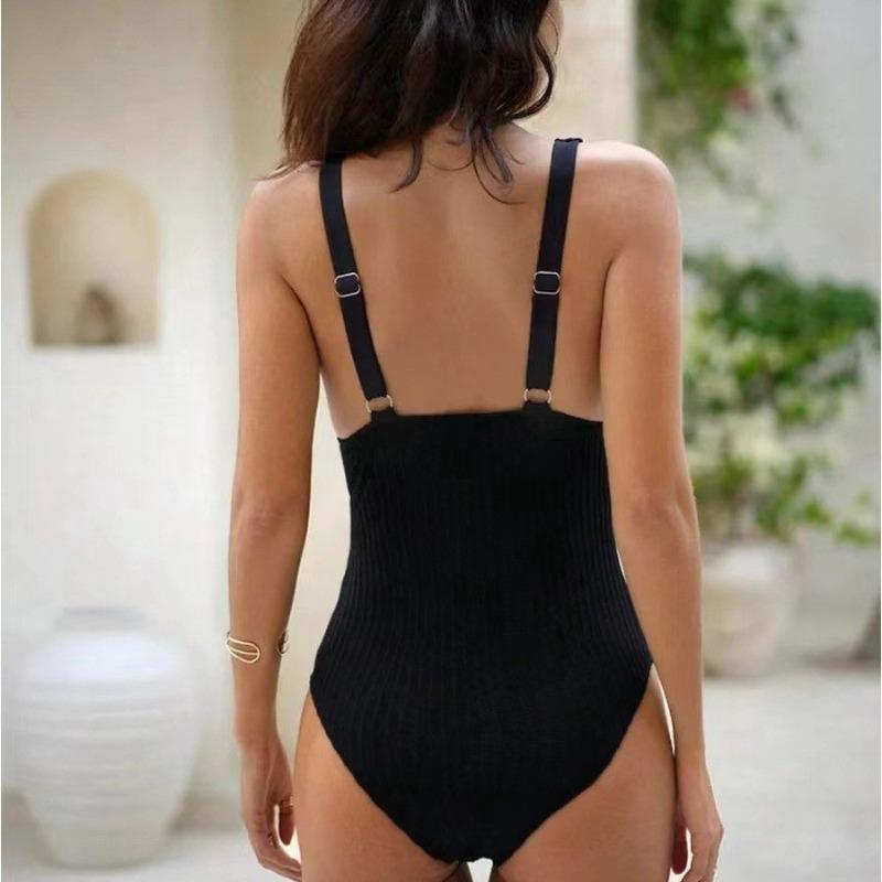 Sexy V-neck One-piece Swimsuit Women's New Solid Color Bikini Beach Hot Spring Swimsuit