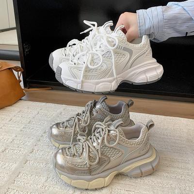 Leather Platform Dad Shoes Women's 2025 Summer New Small Casual Sports Shoes Breathable Soft-soled White Shoes