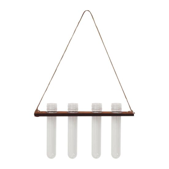 Wall Propagation Station Hanging Wooden Stand with 4 Test Tubes Flower Vase Wall Planter for Home Office Hydroponic Cuttings