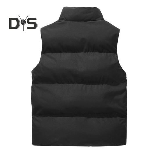 Men Windproof Vest Stand Collar Sleeveless Button Zipper Closure Waistcoat with Pockets Solid Color Thickened Down Vest Coat