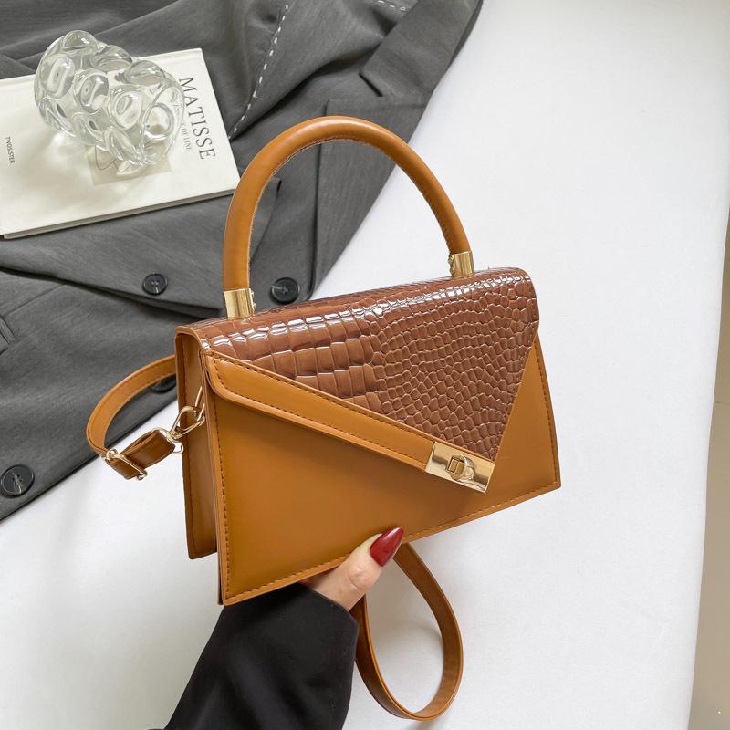Korean Style Faux Leather Patchwork Bag for Women Stone Texture Square Shoulder Purse Casual Commuter Handbag CLE