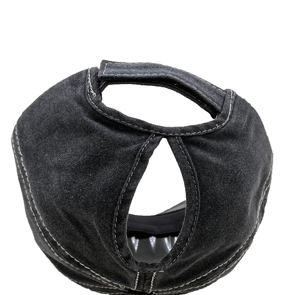 Pure Cotton Washed Ponytail Hole-Out Five-Pointed Star Baseball Cap, Trendy Curved Brim Ponytail Braid, Duckbill Hat