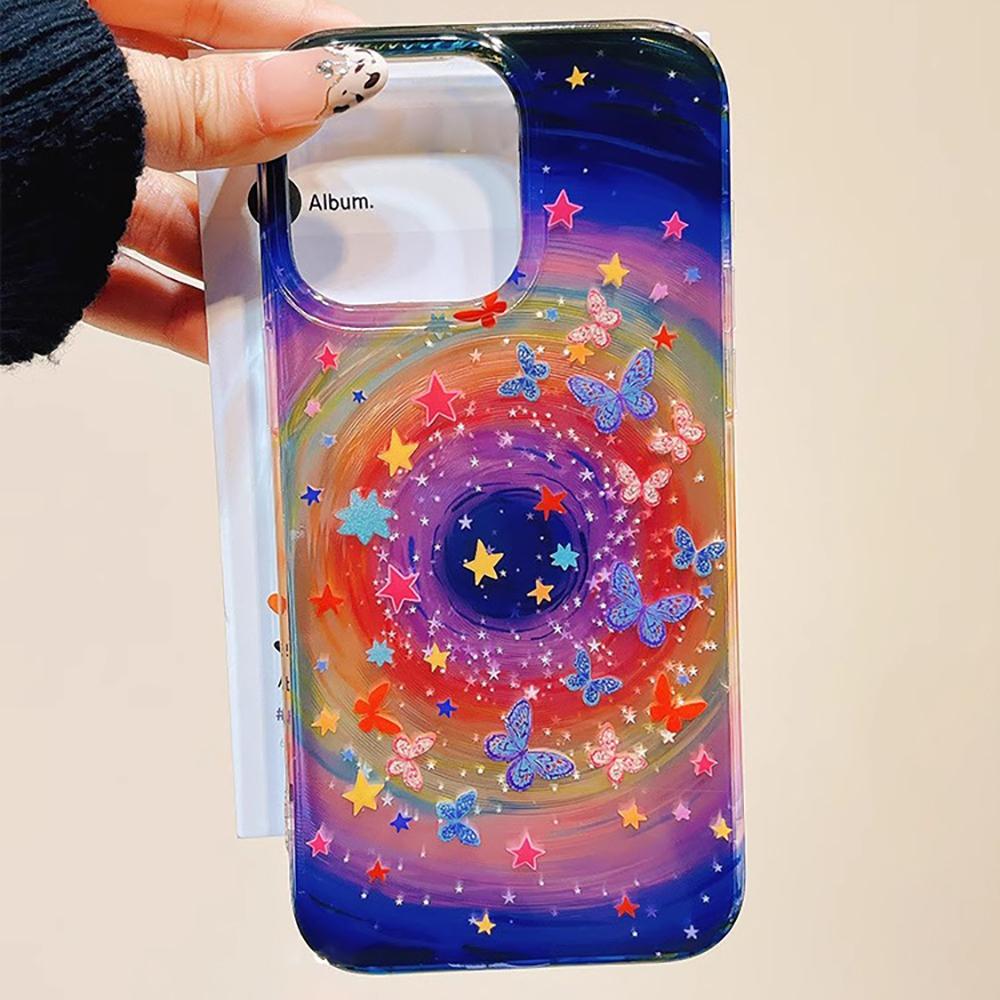 Iridescent Glossy Phone Case for iPhone 11 13 14 15 16 17 Pro 17 13 14 15 Pro Max High Quality Fantasy Floral Style Full Protection Shell