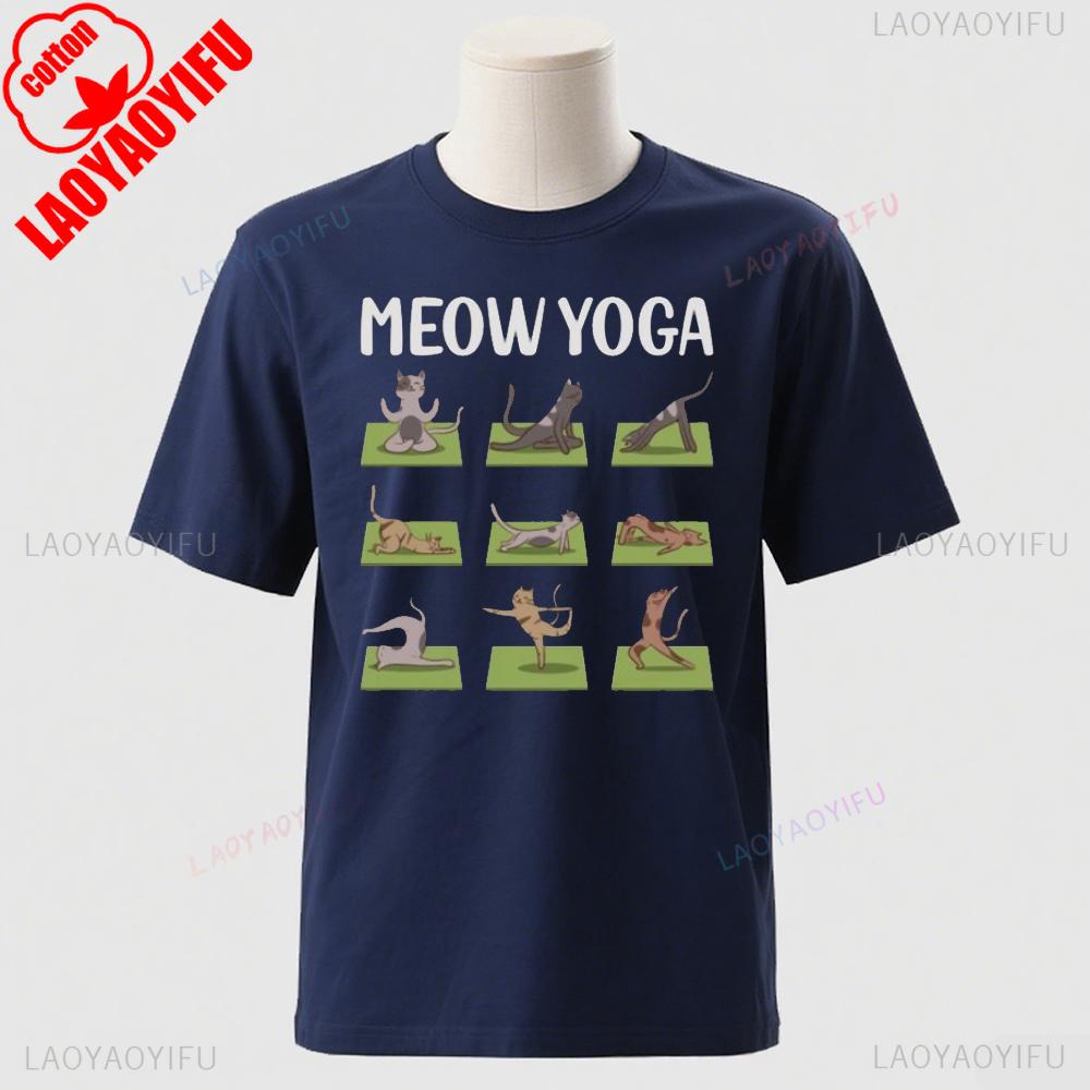Cat Yoga Shirt Funny Casual Tee Meditation Pilates Asana Wear Gift For Instructor Cat Lover Comfort Fit Yoga Practice Apparel