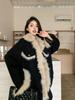 Women's Retro Patchwork Lamb Wool Denim Jacket, Winter Warm Loose Fit.
