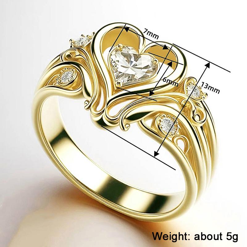 Huitan Aesthetic Heart Shaped Women Ring Charming Party Wedding Luxury Gold Color Accessories for Engagement Jewelry with CZ