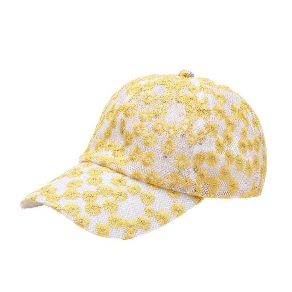 Embroidered Flower Baseball Cap Breathable Mesh Peaked Hat Fashion Visors Cap Girls