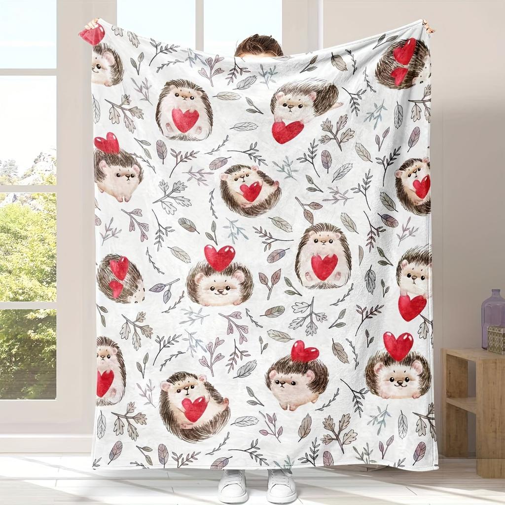 Cartoon Hedgehog Blanket Flannel Four Seasons Cute Animals And Plants Multi-Functional Lightweight Blanket Household Bedroom Blanket