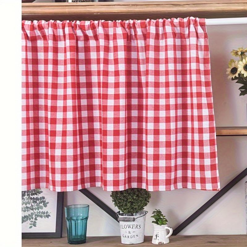 1pc Red and White Checkered Lightweight Curtain for Living Room Bedroom Bathroom Kitchen Rod Pocket Design Polyester Coffee Shop
