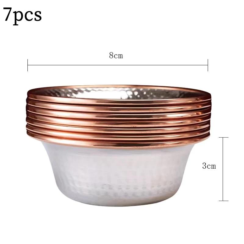 7pcs Pure Copper Tribute Bowl, Auspicious Hammer Stripe Tibetan Bowl 18cm Holy Water Cup Buddhist Home Saucer Desktop Decorative