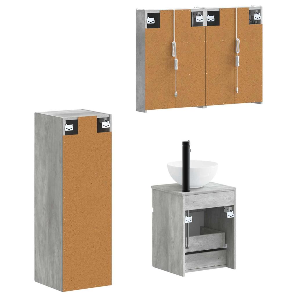 Bathroom Furniture Set 4 pcs Concrete Grey Engineered Wood and Glass