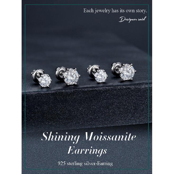 BAMOER Moissanite Stud Earrings, D Color Brilliant Round Cut Lab Created Diamond 925 Silver Earrings Gold Plated for