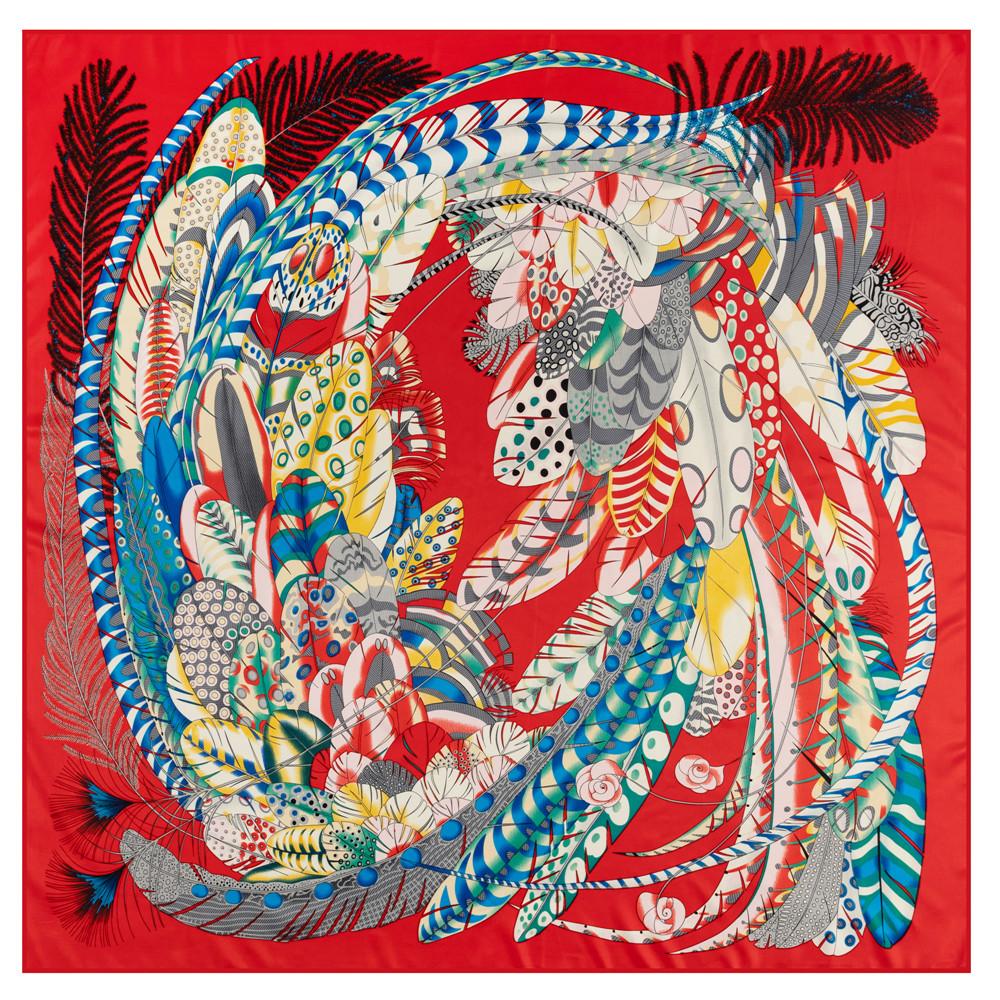 POBING Silk Scarf Women Large Shawls Back Garden Print Stoles Square Bandana Luxury Kerchief Hijab Female Foulards 130CM