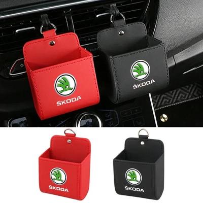 Leather Car Air Outlet Storage Box Decoration Organizer Bags for Skoda Rapid Kodiaq Superb Kamiq Yeti Karoq Kodiak Octavia