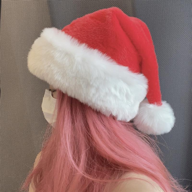 Cute Christmas Hat for Women, Autumn and Winter Christmas Hat Decoration, Red Plush Hat, Holiday Spring Festival Cold-Proof Hat
