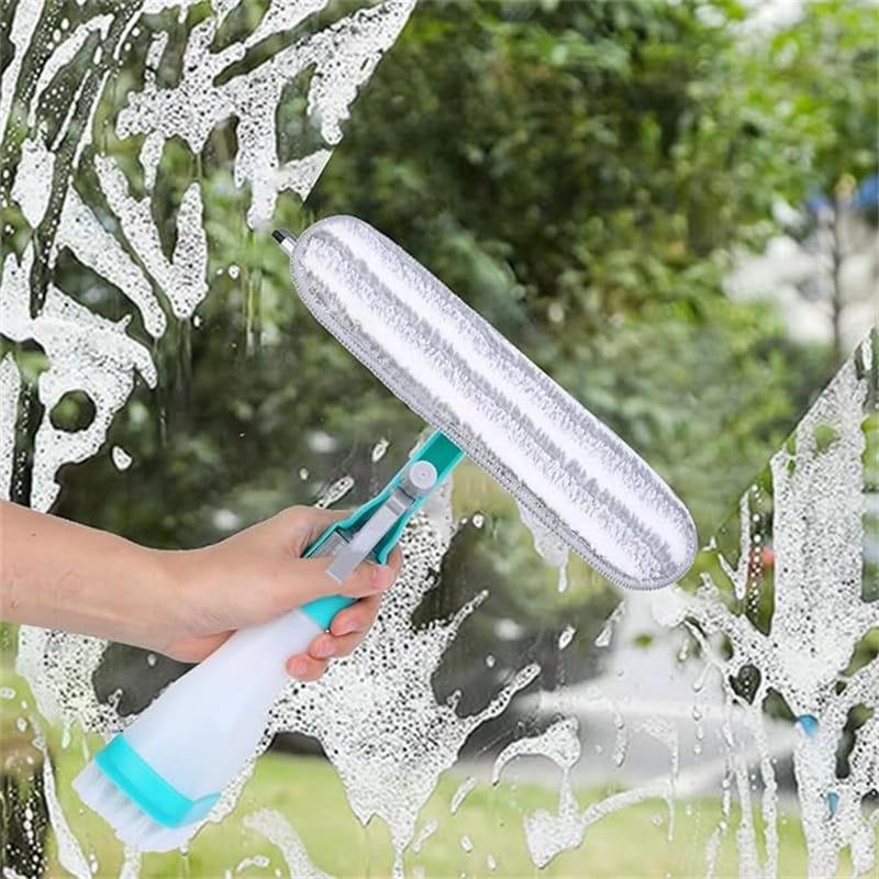 4-In-1 Glass Cleaner Combines A Wiper, Scraper, Brush And Spray Bottle Home Multifunction Window Glass Cleaner Tool