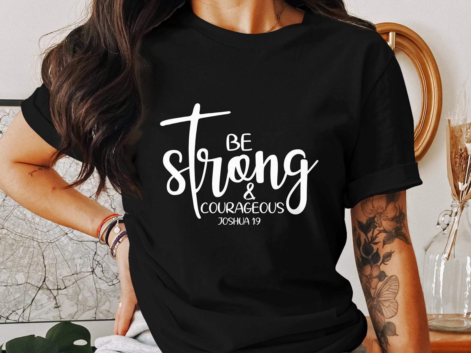 Be Strong and Courageous T-Shirts, Christian Faith Shirts, Inspirational Bible Verse, God Is Good, Joshua 1 9, Jesus Gift L