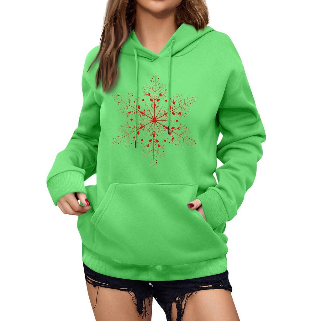 Women's Winter Christmas Printed Pullover Hooded Sweatshirt Fleece Long Sleeve Sweatshirt