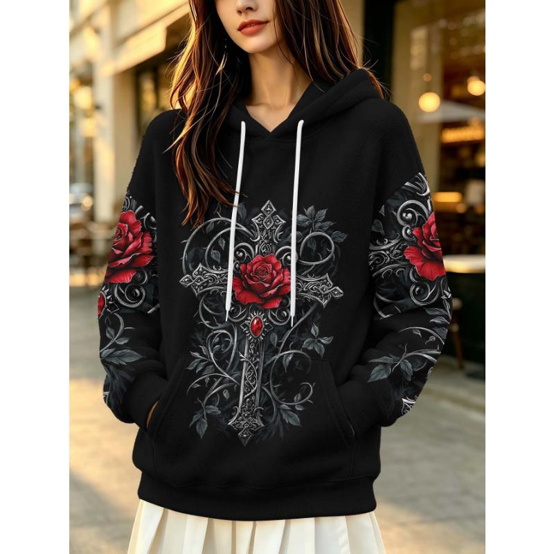 Hooded Sweater Woman Pet Handshake Paw Print Love Print Large Size Loose Autumn and Winter Casual Jumper Hoodie