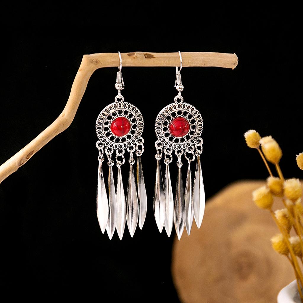 Bohemian Fringed Turquoise Earrings, Retro Minority Style Earrings, Personalized Temperament Earrings.