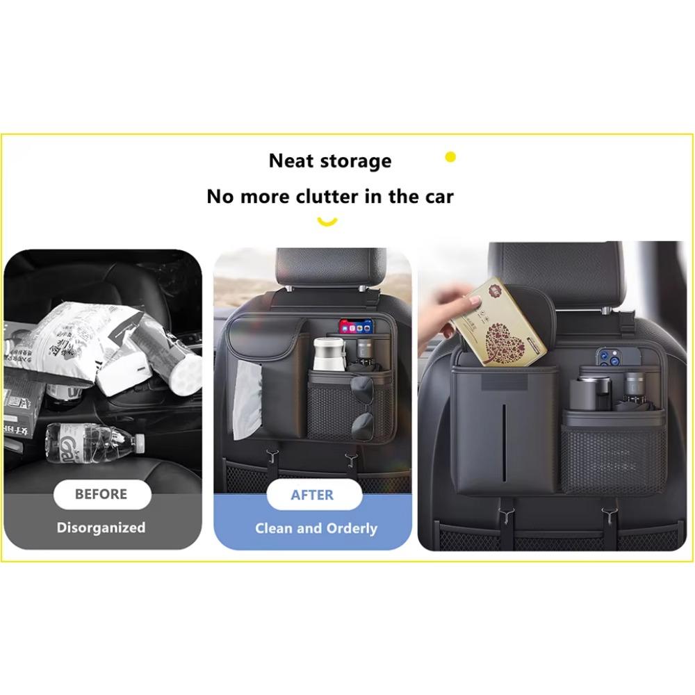 Car seat back storage bag large capacity with tissue box waterproof leather universal car back seat storage bag
