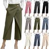 Damen High Waist Gerade Hosen Casual Lockerer Schnitt Überlappung Vorne Cropped Hose mit Knopf für Büro Tägliche Kleidung