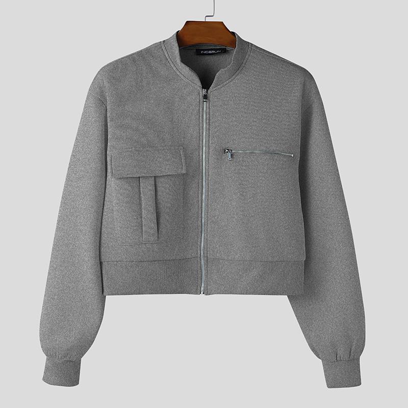 INCERUN Spring Men Zip-up Long Sleeve Casual Loose Short Jackets Coats
