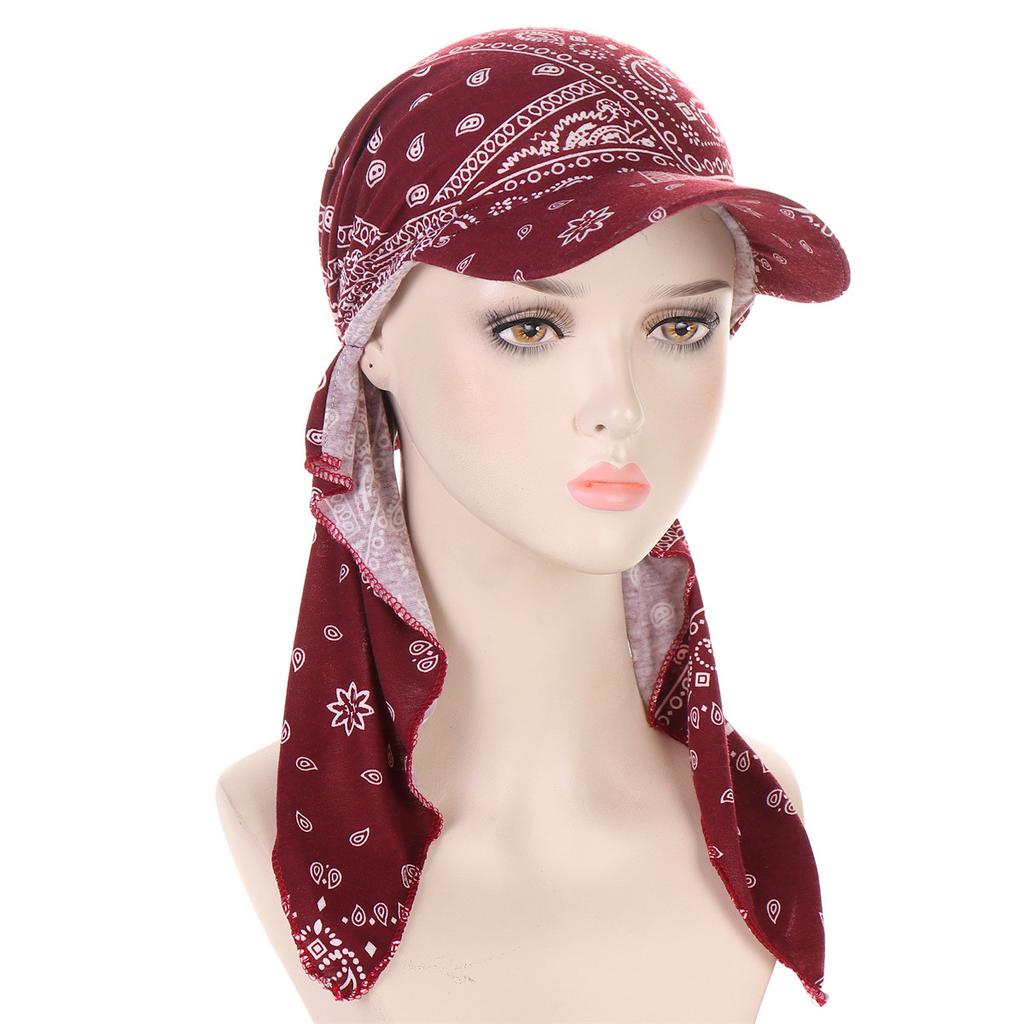Trendy Print Muslim Hijab Caps With Brim Women Baseball Cap Wrap Head Ramadan Ladies Fashion Headwear Turban Bonnet
