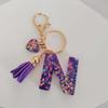 Candy Color Sequin Letter Keychain with Iridescent Heart and Tassel Charm