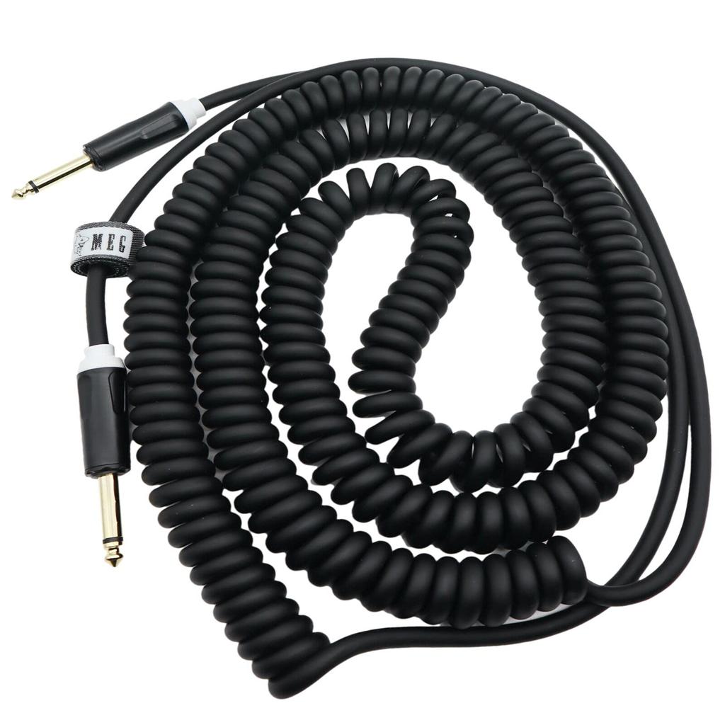 Aestivate 10m Coiled Guitar Cable with Bass Shield and 6.35mm Stereo Plug for Instruments (Black)