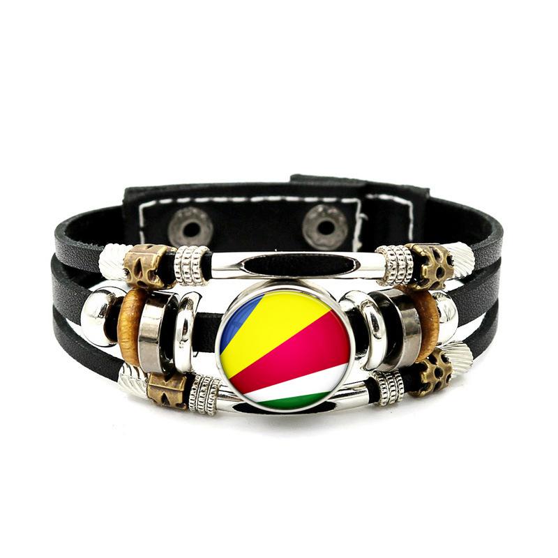 Factory National Country Flag Design Bracelet Crystal Bead Snap Button Sports National Team Jewelry Gift Leather Wrap Bracelet