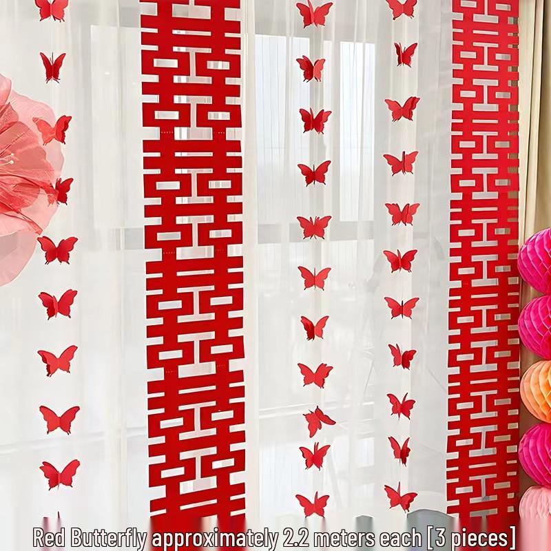 Wedding Room Decoration Set: Bride & Groom's Bedroom, Door & Bedside Décor with Double Happiness Theme