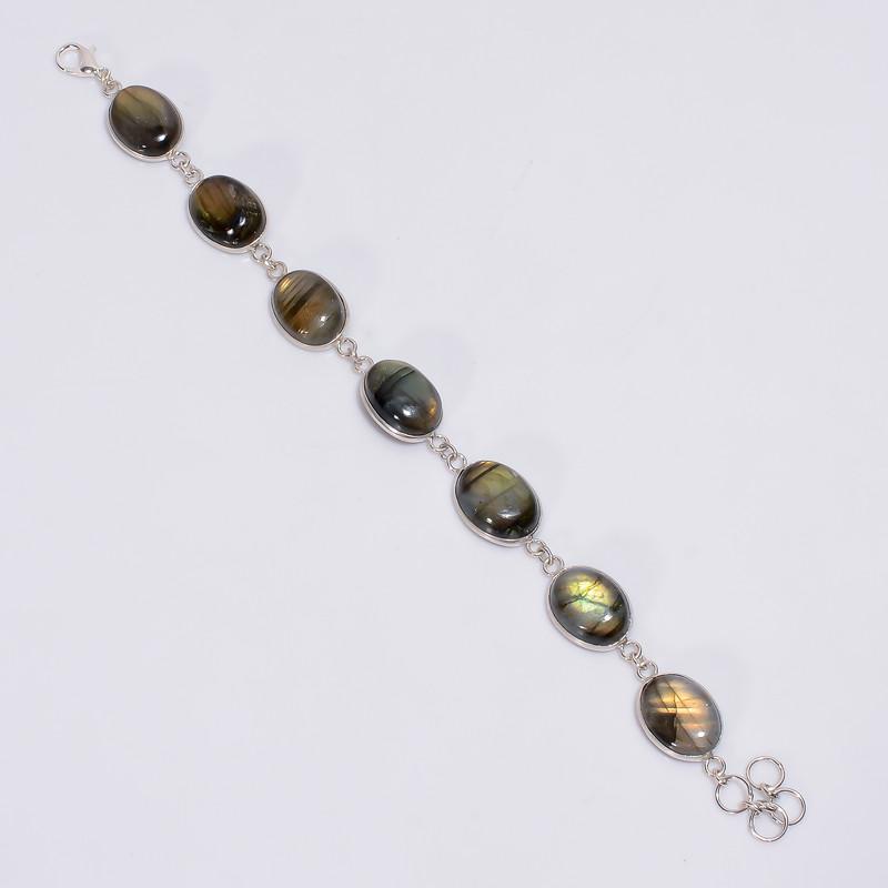 

Beautiful Top Grade Qualite 100% Natural Labradorite Oval Shape Ethnic Style Handmade Jewelry 925 Steling Silver Bracelet 7-8 WSJ-4655 7-8 жовтий