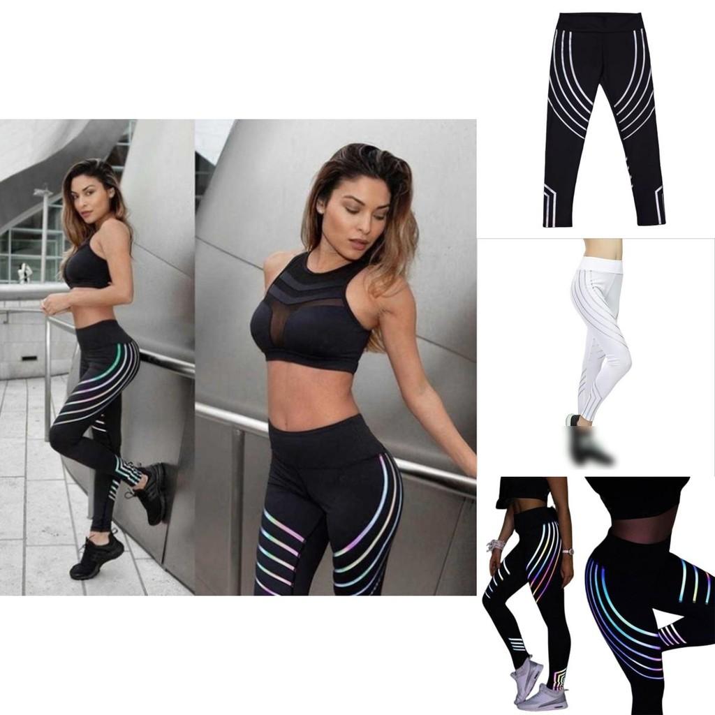 Leggings Taille Haute Femme Bande Réfléchissante Pantalon d'Entraînement Pantalon de Yoga Sport Fitness Sexy