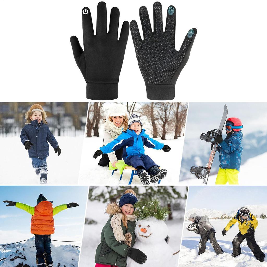 Guanti da Bicicletta Invernali Antiscivolo per Bambini, Dita Intere, Touch Screen, Caldi, Resistenti al Freddo e al Vento, Antiscivolo