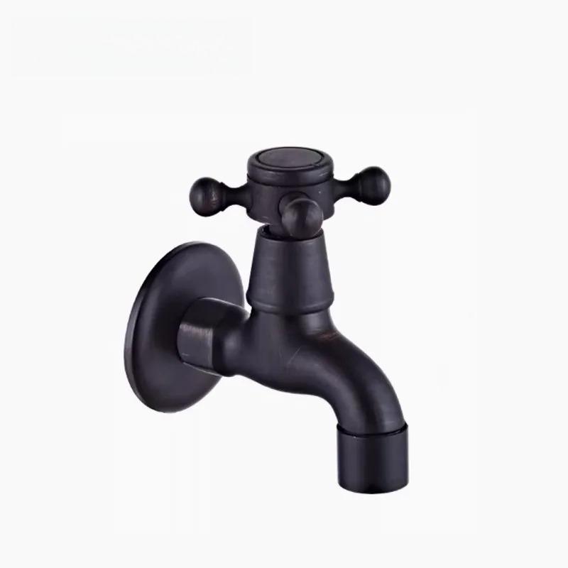 Bathroom Black Single Cold Tap Wall Washing Machine Single Tap Cold Water Faucet Garden Black Tap