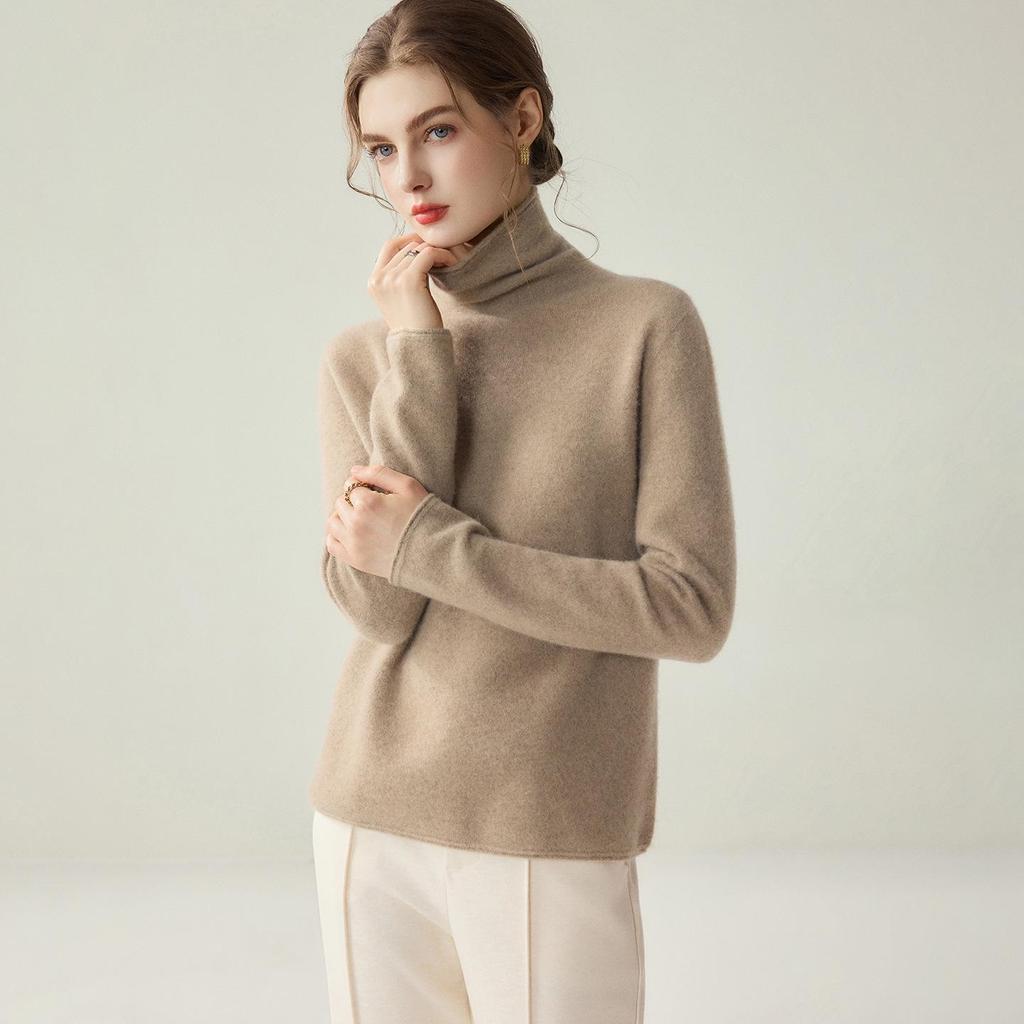 Women's 100% Pure Cashmere Slim-Fit Turtleneck Sweater - Long Sleeve Knit Base Layer for Autumn/Winter