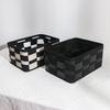 Black & White Woven Checkered Storage Basket - Nordic Leather & Felt Bin for Cosmetics & Home Organization