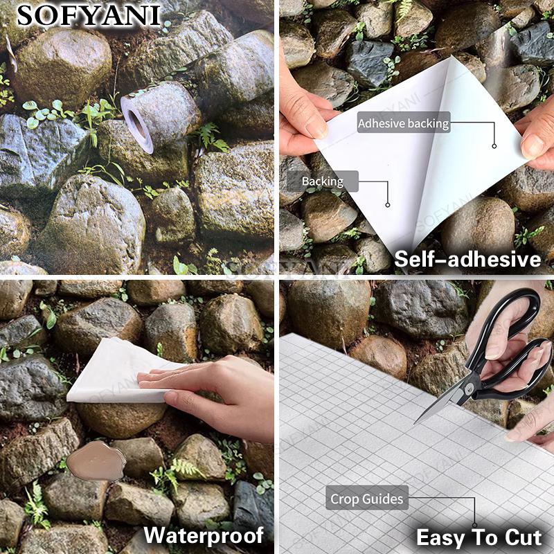Self-Adhesive Wallpaper Brown Stone Brick Wallpaper Fireplace Kitchen Backsplash Peel and Stick Wallpaper Stick on Wallcovering