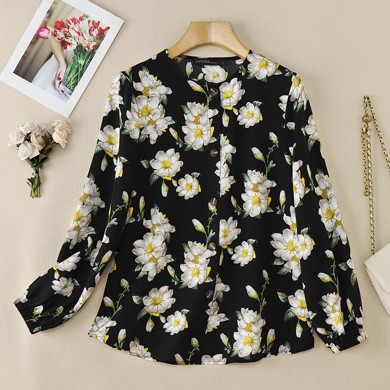 ZANZEA Women Floral Print Casual Round Neck Long Sleeve Blouse
