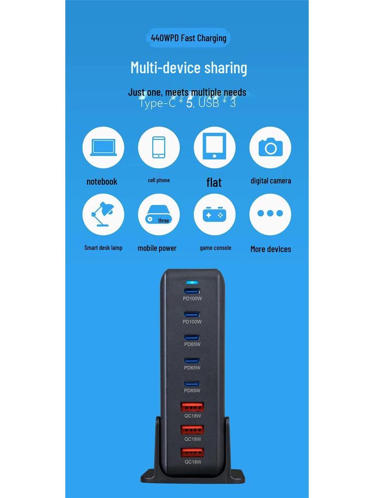440W GaN PD Multi-Port Schnellladegerät für Huawei & Apple Laptops