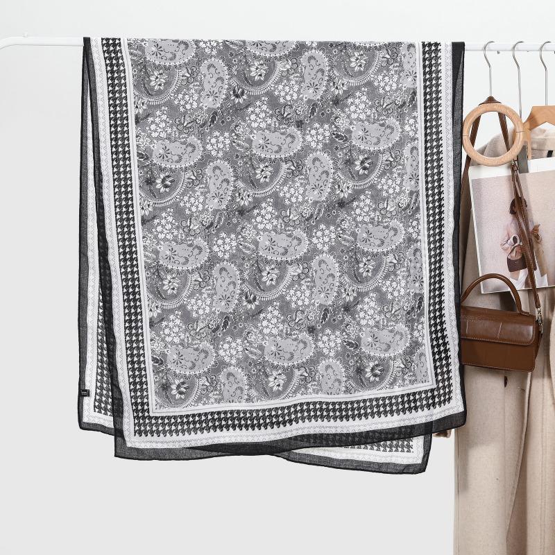 Women's cotton and linen long scarf thin shawl spring and autumn versatile print large size scarf beach towel