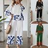 Women Casual Loose 3d Print 3 4 Sleeve T Shirt Long Pants Two Piece Set