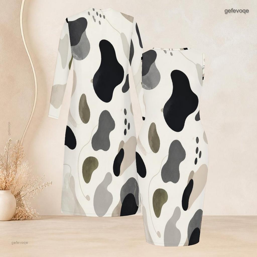 Women Plus Size Printed Two Piece Set Long Sleeve Open Front Cardigan Sleeveless Bodycon Dress