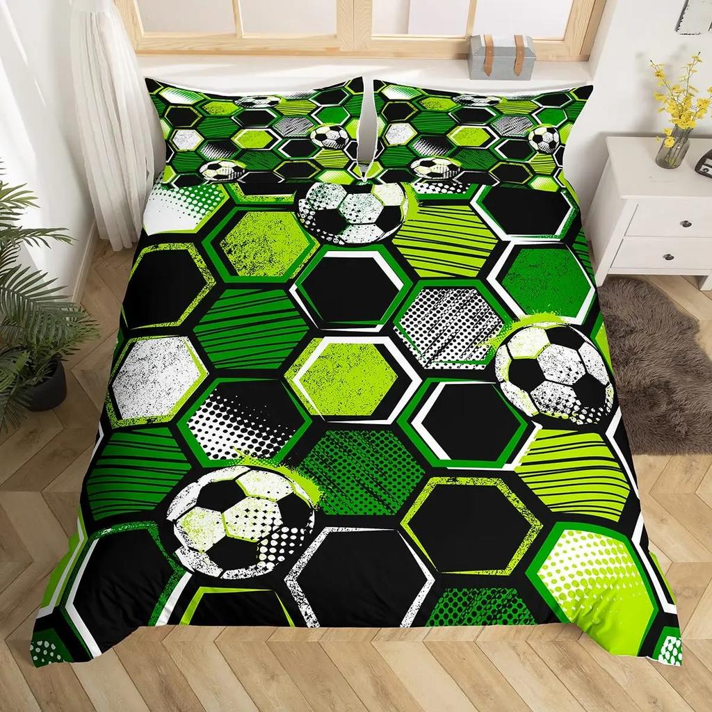 Honeycomb Duvet Cover Set Queen Size Geometry Hexagon Theme with Pink Blue Neon Lights Chic Comforter Cover for Boys Teen Man