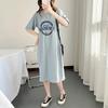 Pure Cotton Short Sleeve Breastfeeding Dress - Mid-Length Maternity/Postpartum Nightdress for Hot Mom Style